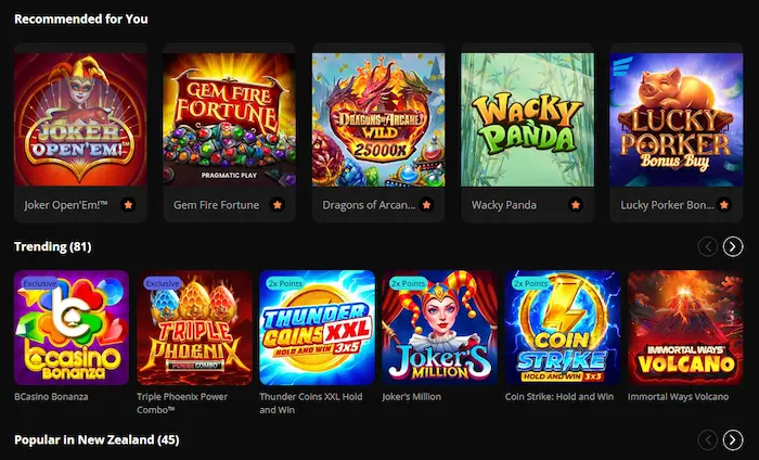 bCasino New Zealand games